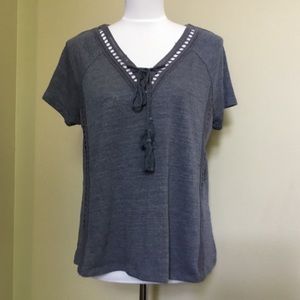 3/$15 Anthropologie Paper Crane blue tie tee top S